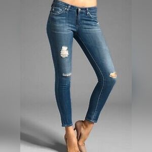 AG Adriano Goldschmied Jeans The Legging Ankle Medium Blue Distressed Si…